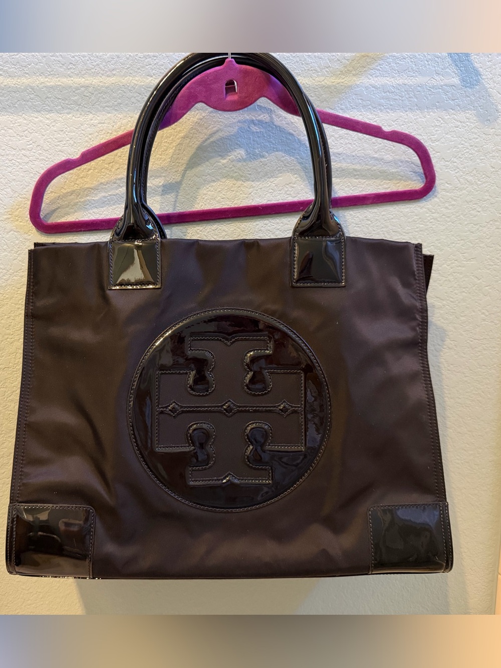 Tory Burch black Ella Nylon Tote with Patent Trim